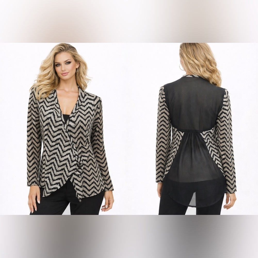 Spoiled Open Front Top With Sheer Back Long Sleeve Gray/black Size Large